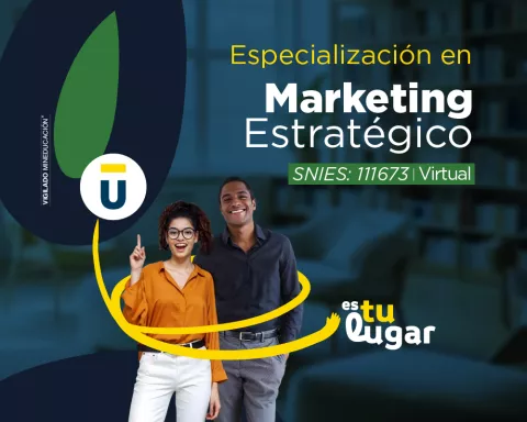 Imagen académica de la Especialización en Marketing Estratégico, enfocada en el diseño, implementación y evaluación de planes de mercadeo efectivos