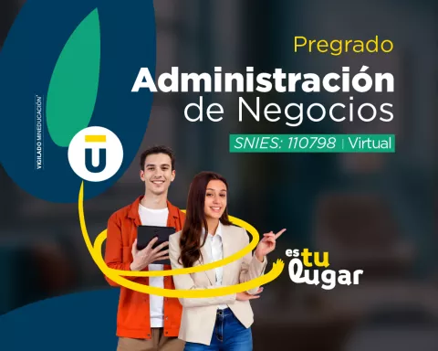 Estudiantes del pregrado en Administración de Negocios en modalidad virtual, adquiriendo competencias en gestión empresarial, liderazgo y estrategia organizacional
