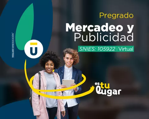 Programa virtual de Profesional en Mercadeo y Publicidad, enfocado en estrategias digitales, branding y gestión de campañas publicitarias